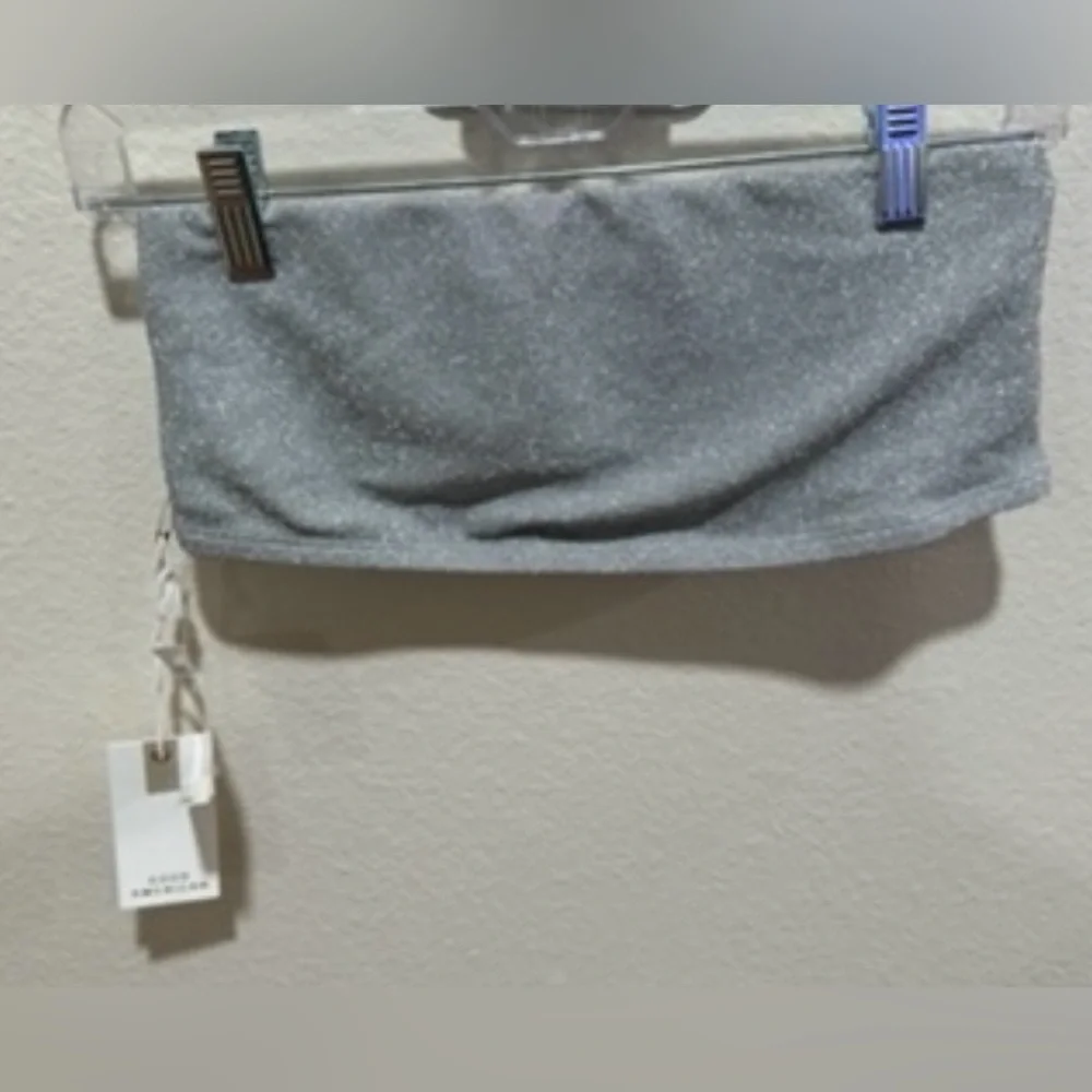 NWT Good American Silver Sparkle Strapless Bandeau top size 3‎